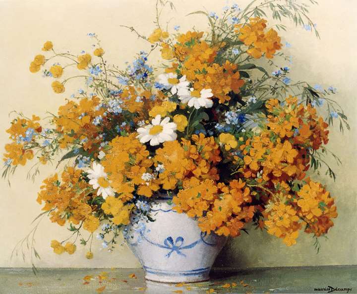 Flowers in a Blue & White Vase